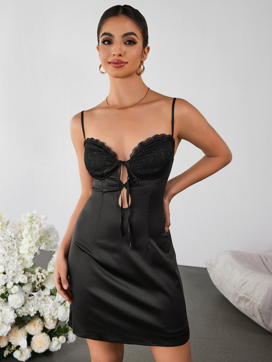 Cami Maxi Dress Black Lace Cami Dress Cut Out Lace Bust Patchwork Satin Cami Dress Parthea Cami Maxi Dress Black Lace Cami Dress Cut Out Lace Bust Patchwork Satin Cami Dress Parthea