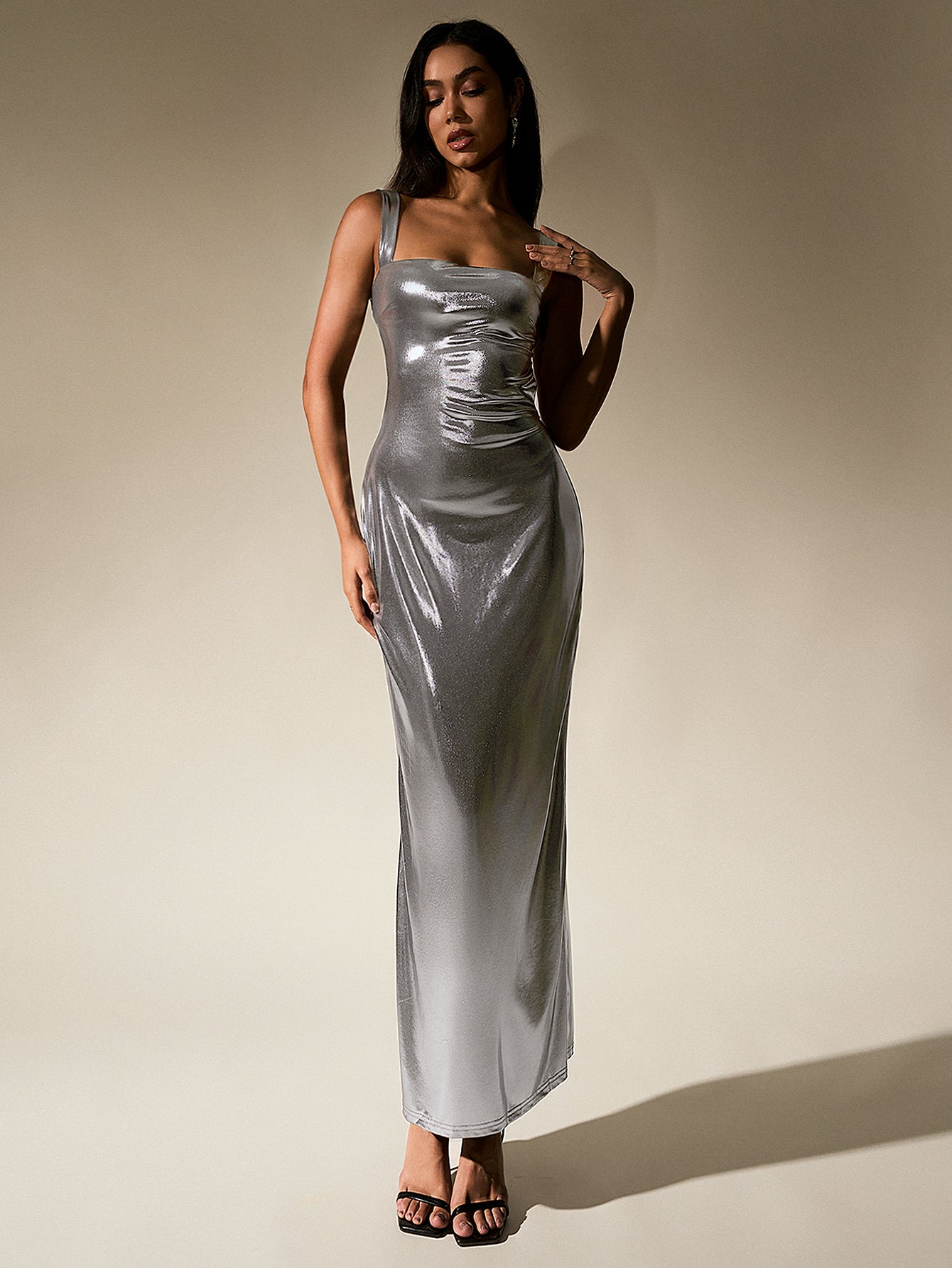 Cut Out Misty Gold Metallic Bodycon Maxi Dress – Parthea Fashion