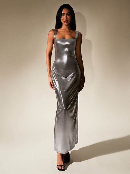 Cut Out Misty Gold Metallic Bodycon Maxi Dress – Parthea Fashion