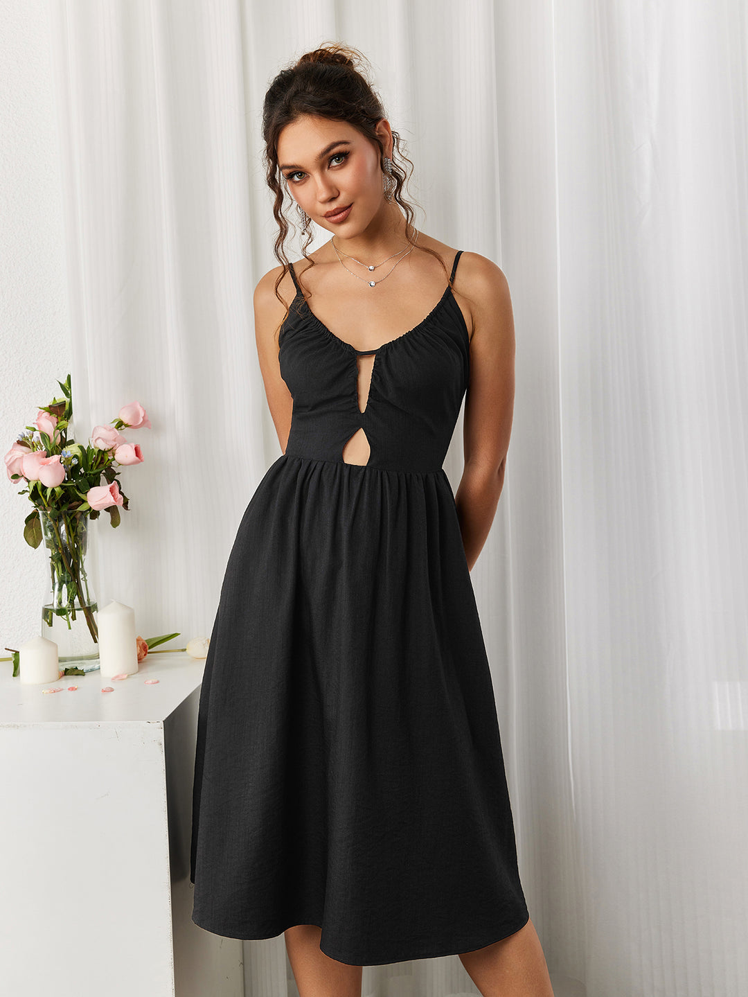 Cut Out Zipper Back Cami Dress, Black / Xs Cut Out Zipper Back Cami Dress, Black / Xs