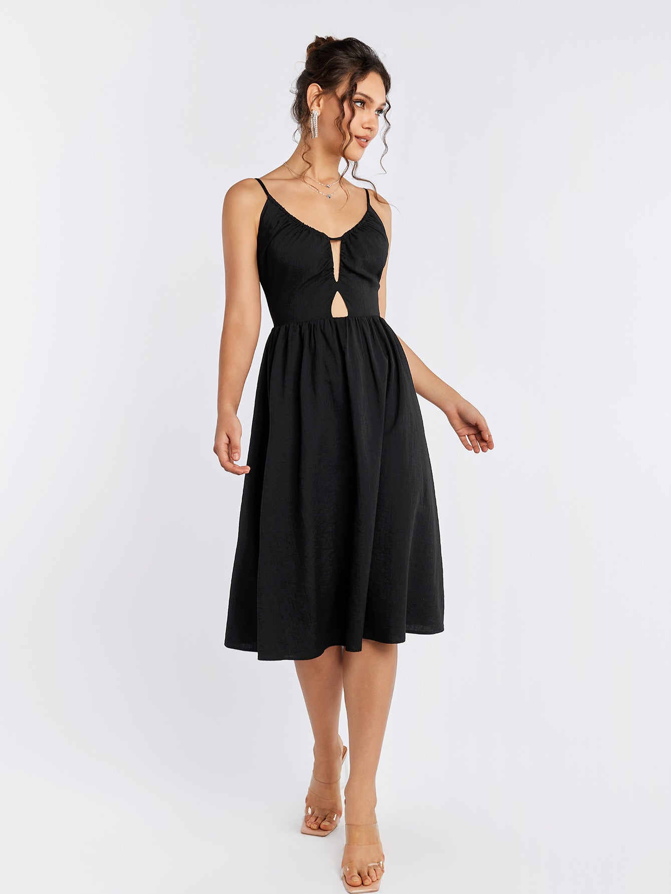 backless cut out zipper cami dress#color_black