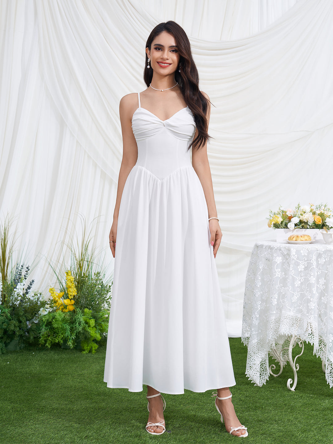 Ruched Deep V-Neck Backless Pocket Cami Dress