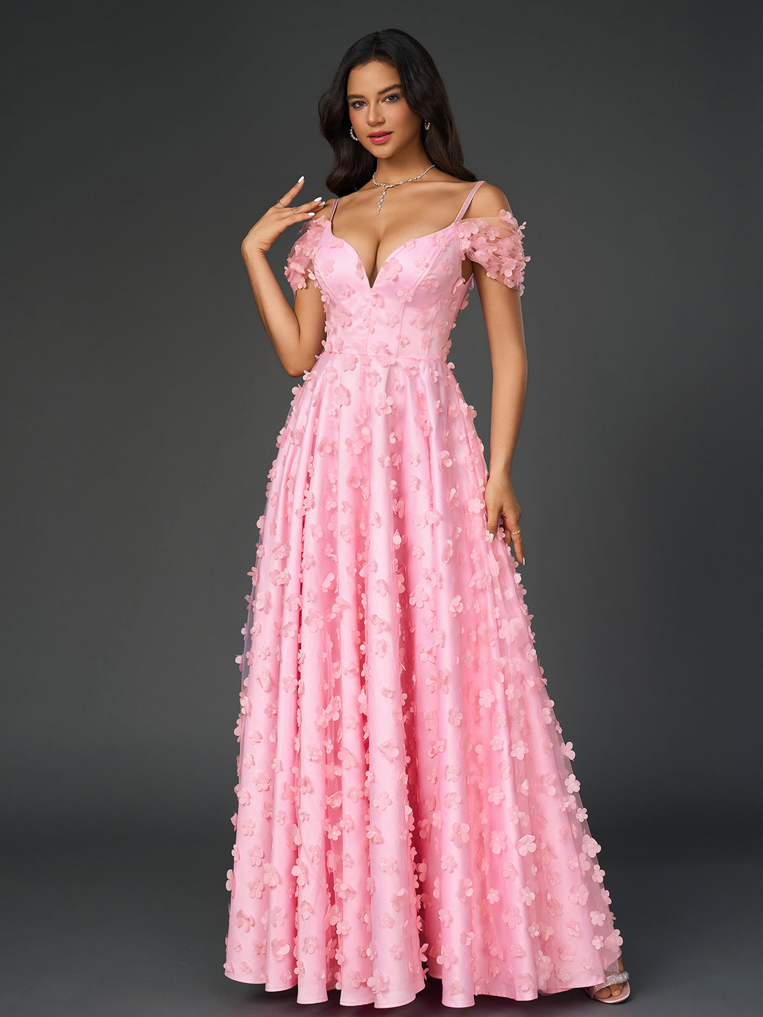 Deep V-Neck Crisscross Back Floral Applique Decoration Prom Dress Parthea Fashion Deep V-Neck Crisscross Back Floral Applique Decoration Prom Dress Parthea Fashion