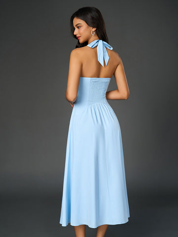 V-Neck Twist-Front Halter Dress