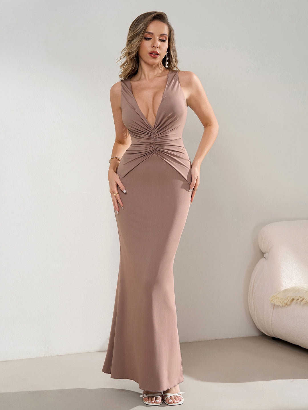side tie bodycon dress Talk Of The Town Long Lantern Sleeve Side Tie Bodycon Dress White