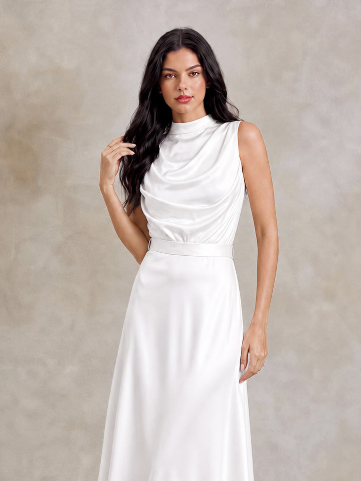 Satin Tie Back Draped Cowl Neck Maxi Dress