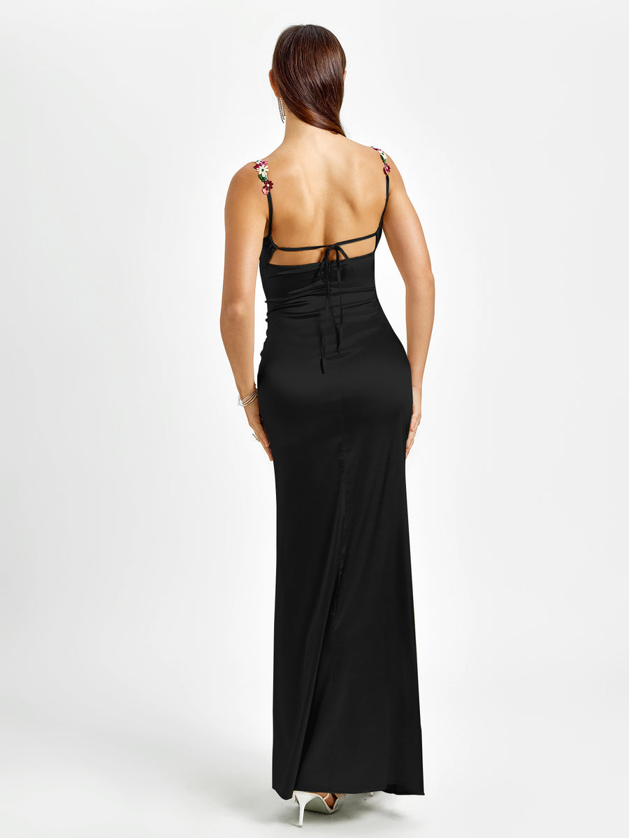 Embellished Strap Tie Back Satin Bodycon Dress main image 1