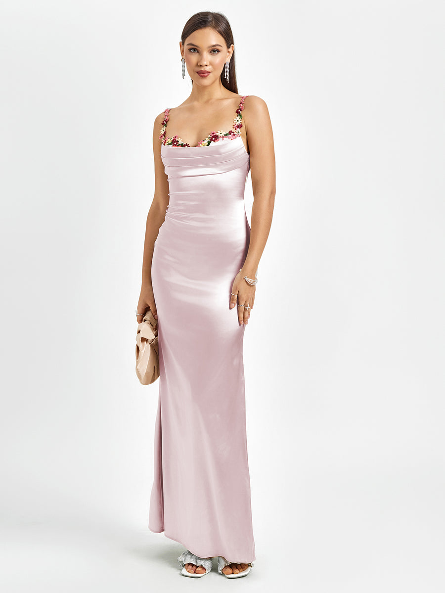 Embellished Strap Tie Back Satin Bodycon Dress main image 0