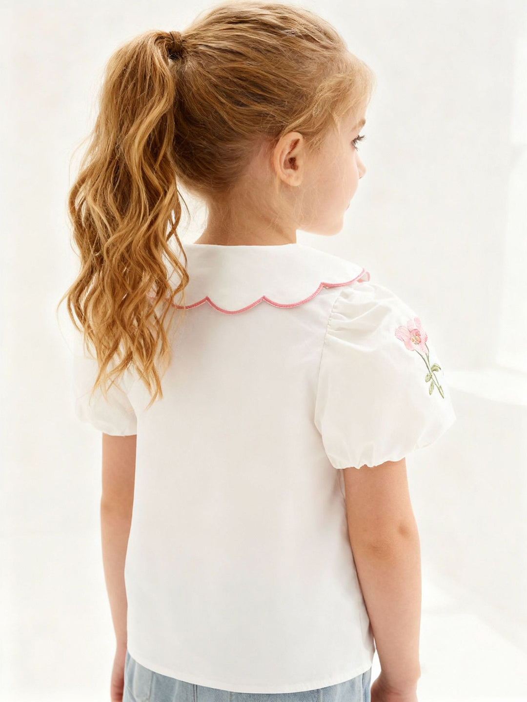 Floral Button Embroidered Front Children's Shirt‌#color_white