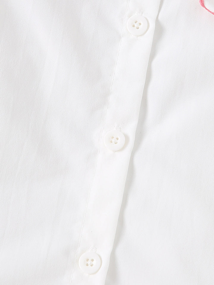 Button Floral Embroidered Front Children's Shirt‌#color_white