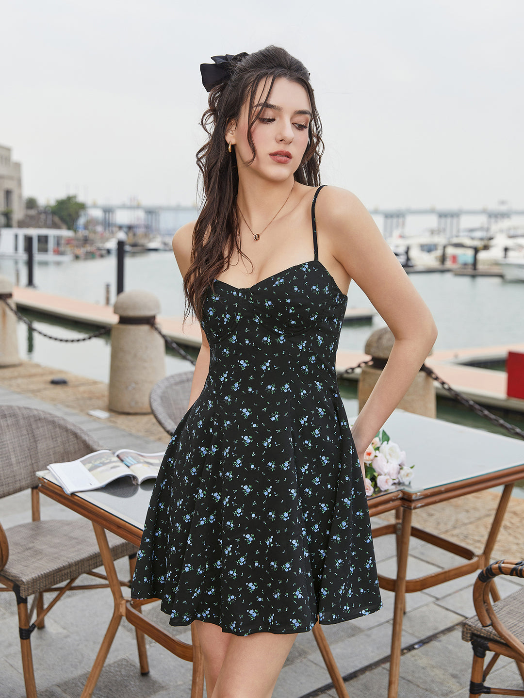 Floral Print Backless Flared Hem Cami Dress Floral Print Backless Flared Hem Cami Dress