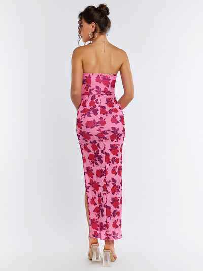 tube floral split hem bodycon dress#color_rose