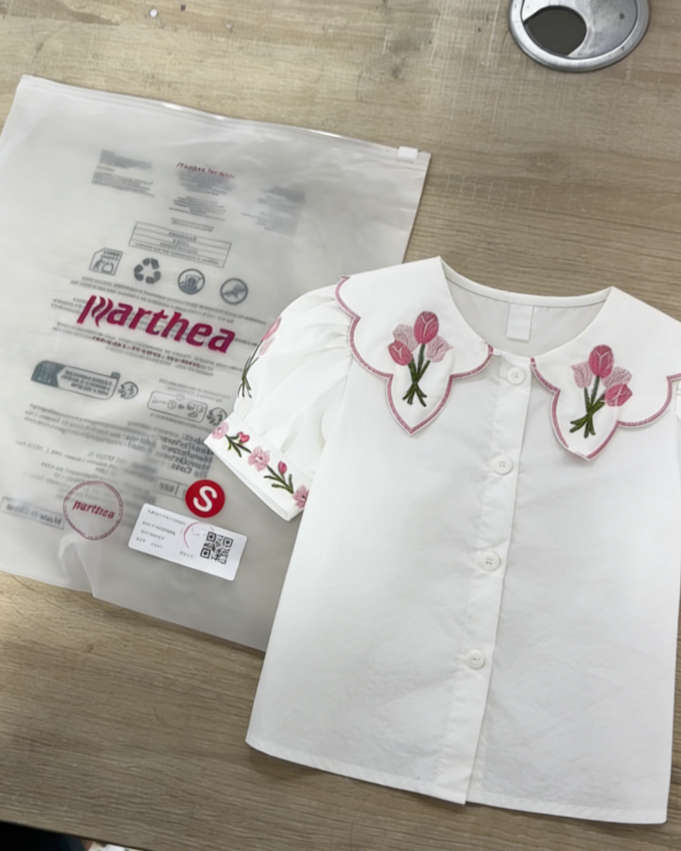 Button Floral Embroidered Front Children's Shirt‌#color_white