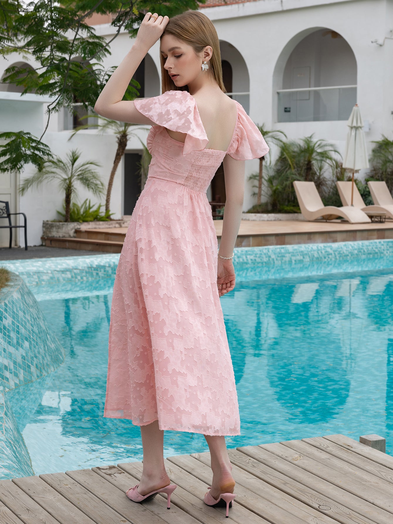 ruched flounce dress Flounce Sleeve Corset Ruched Mini Dress, Pink / XS