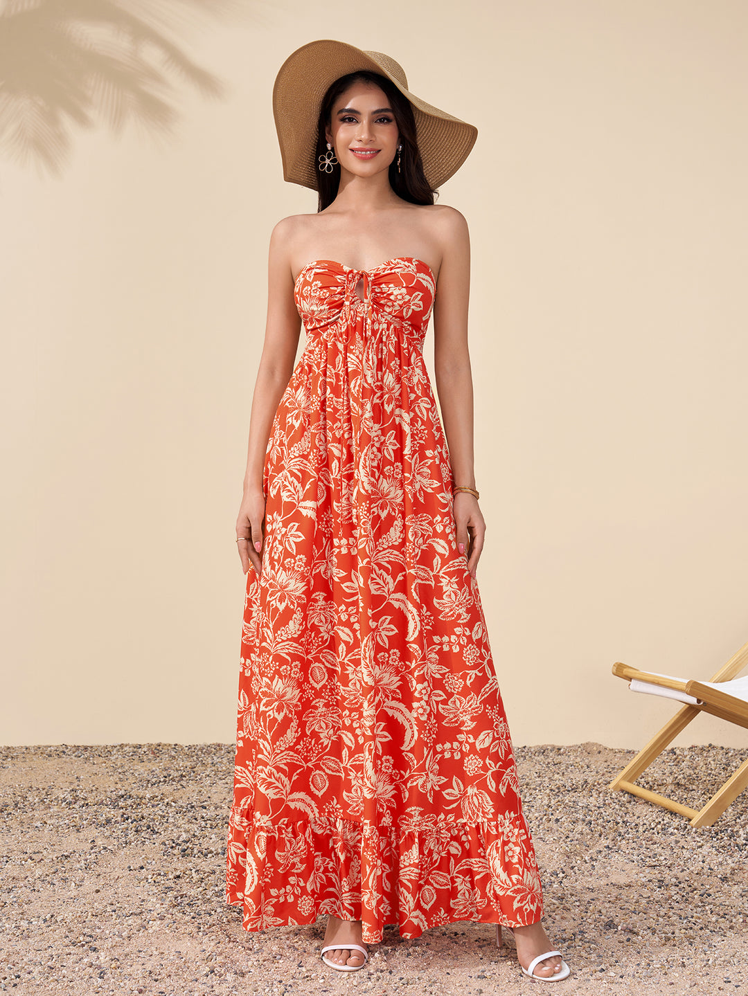 Cut Out Halter Backless Ruched Floral Print Dress