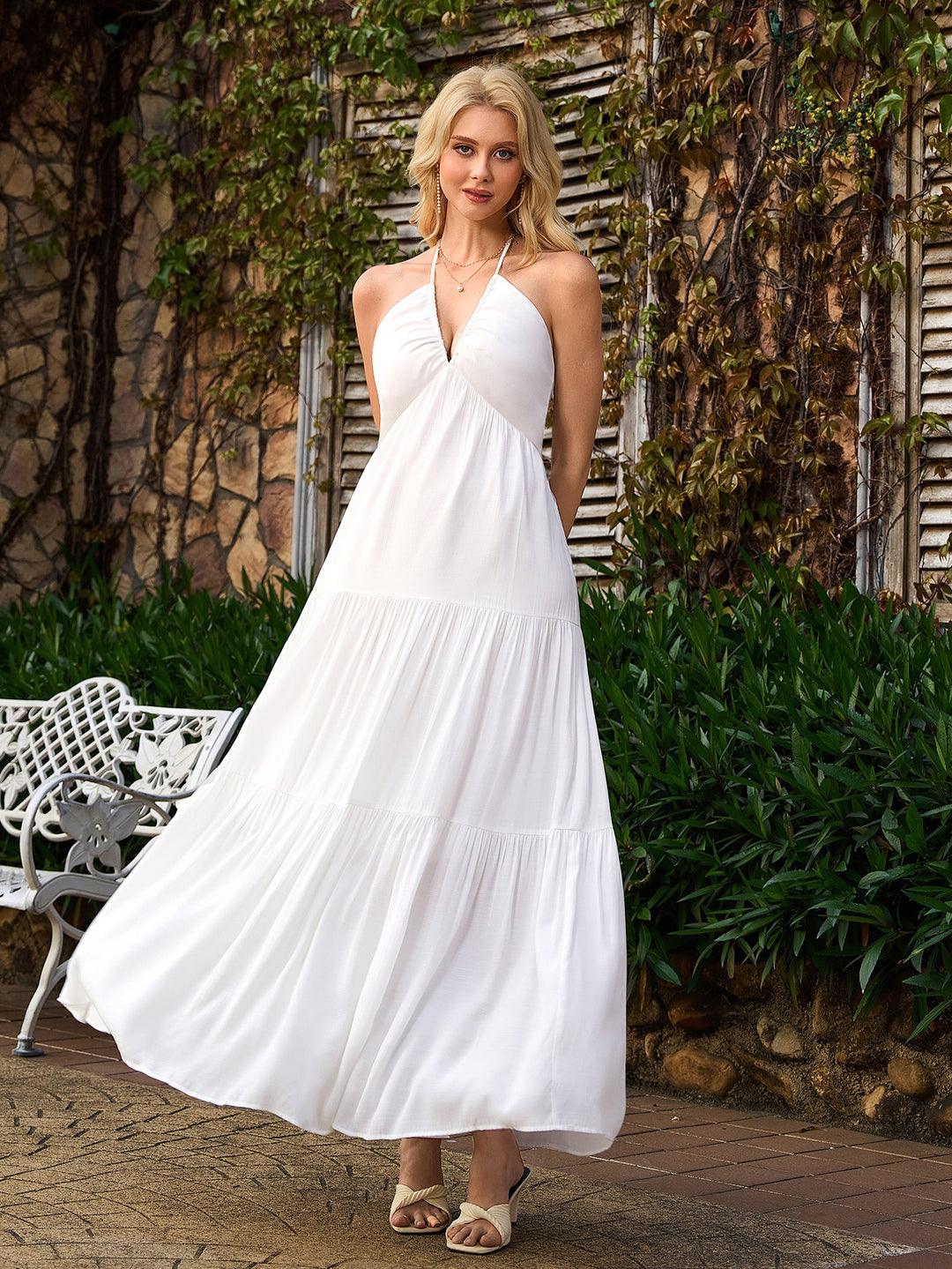 Halter Bow Tie Back Ruched Bust Maxi Dress Parthea Fashion Halter Bow Tie Back Ruched Bust Maxi Dress Parthea Fashion