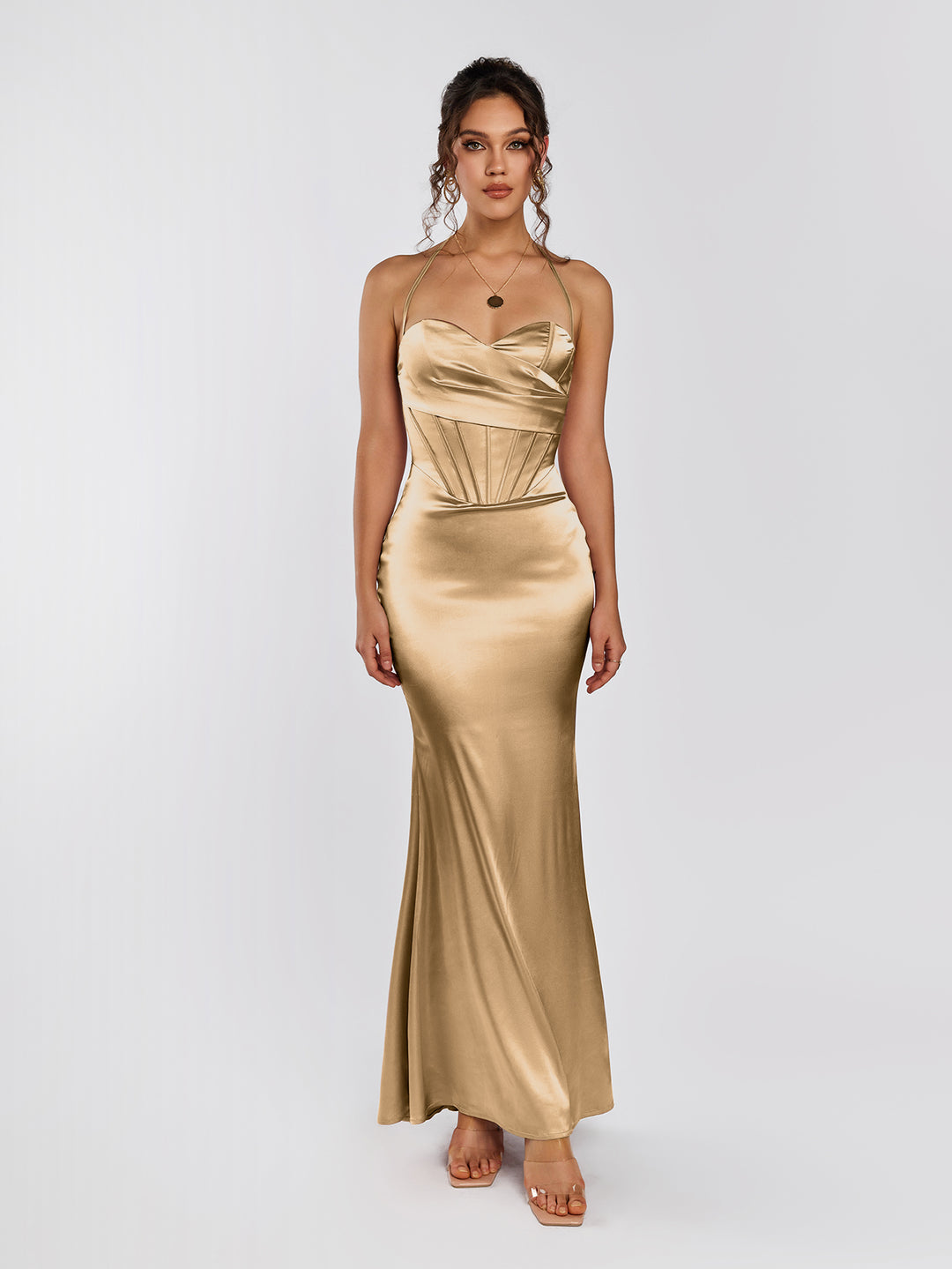 Halter Corset Backless Satin Dress – Parthea Fashion