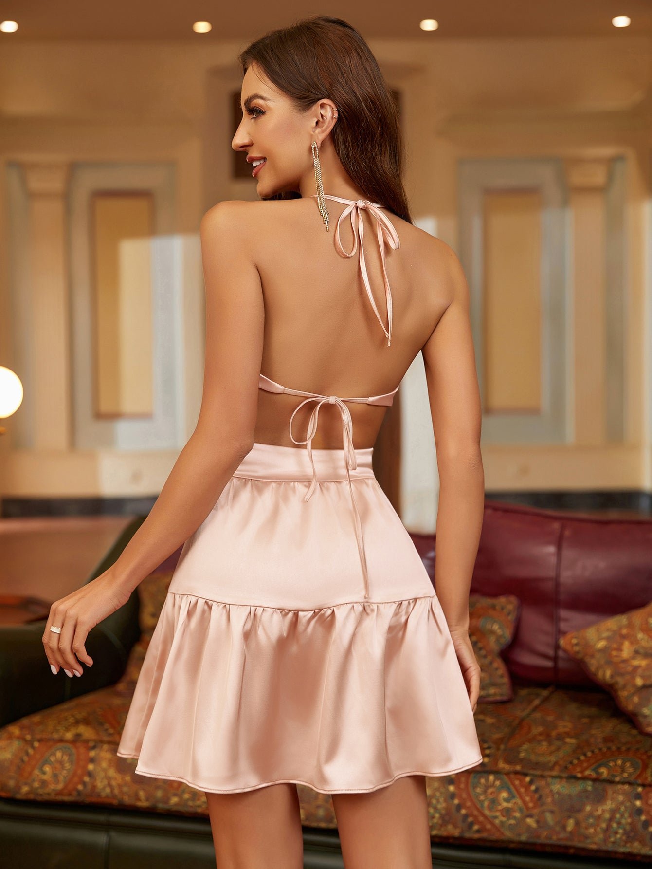 Halter Cut Out Tie Back Mini Dress – Parthea Fashion