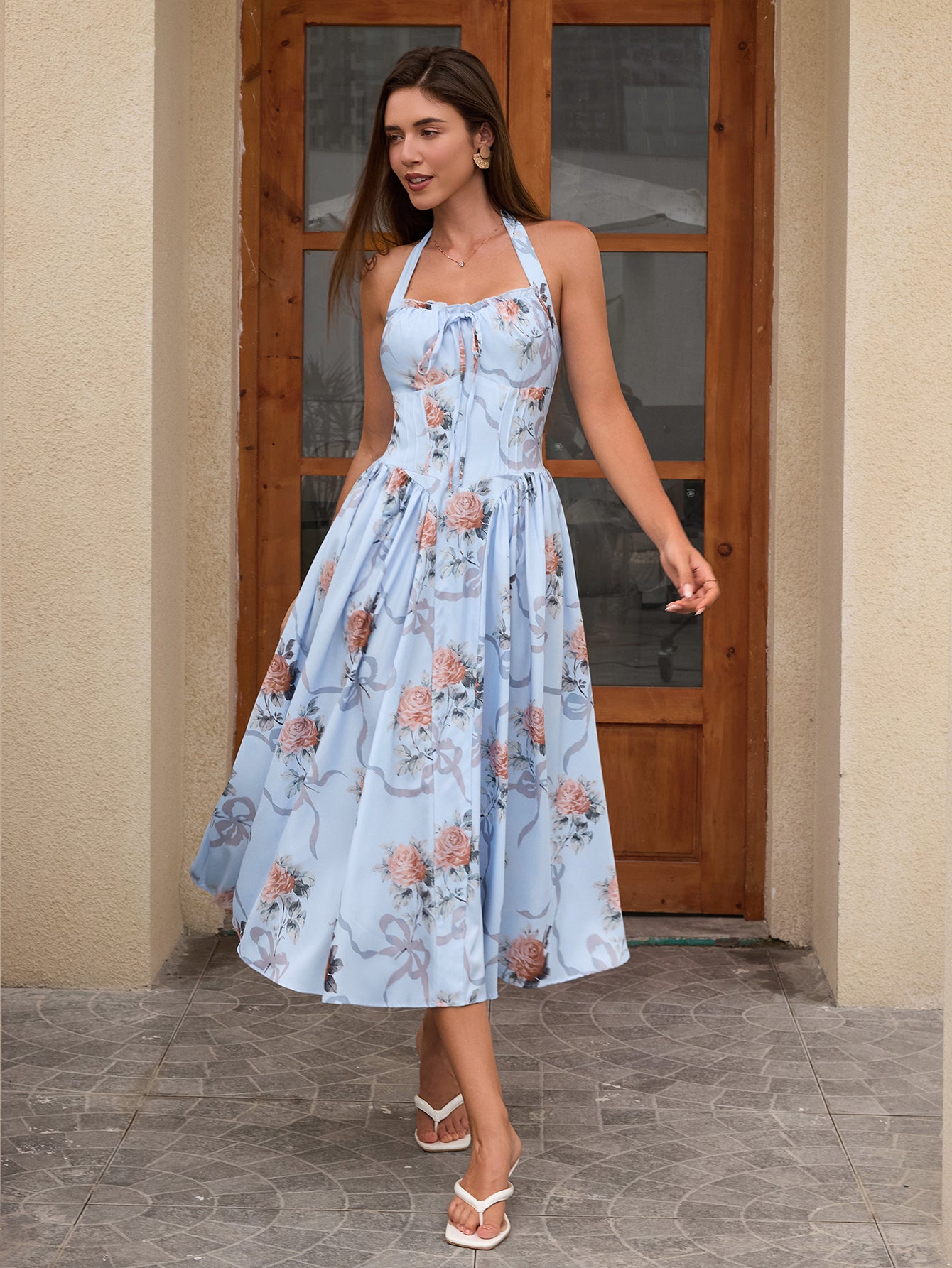 Halter Tie Smocking Floral Print Bodycon Dress – Parthea Fashion