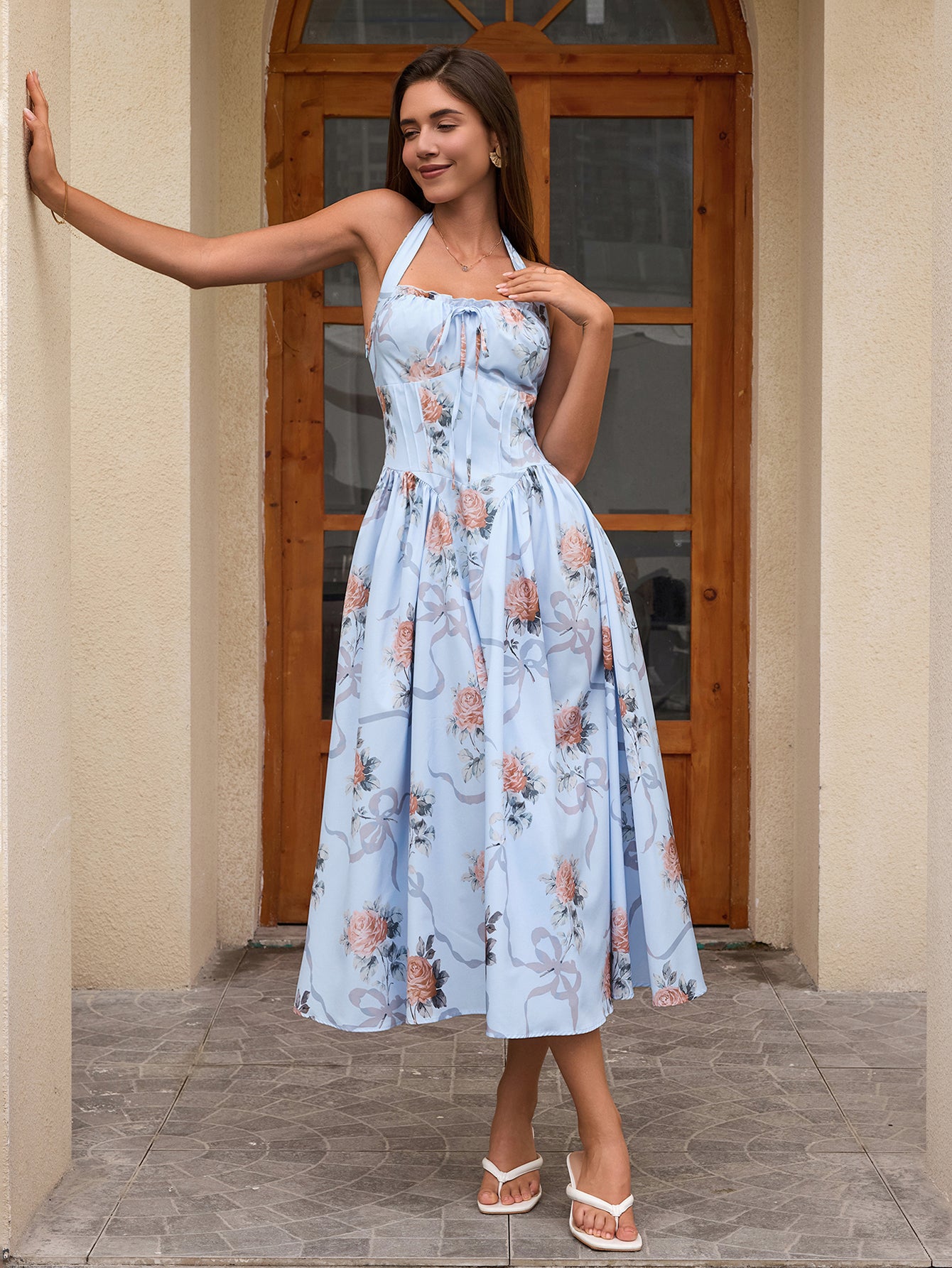 Halter Tie Smocking Floral Print Bodycon Dress – Parthea Fashion