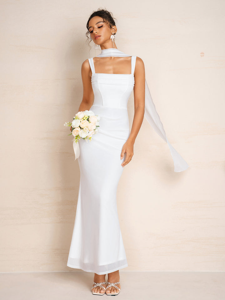 Hanging Neck Ribbon Mesh Backless Ruched Cami Dress