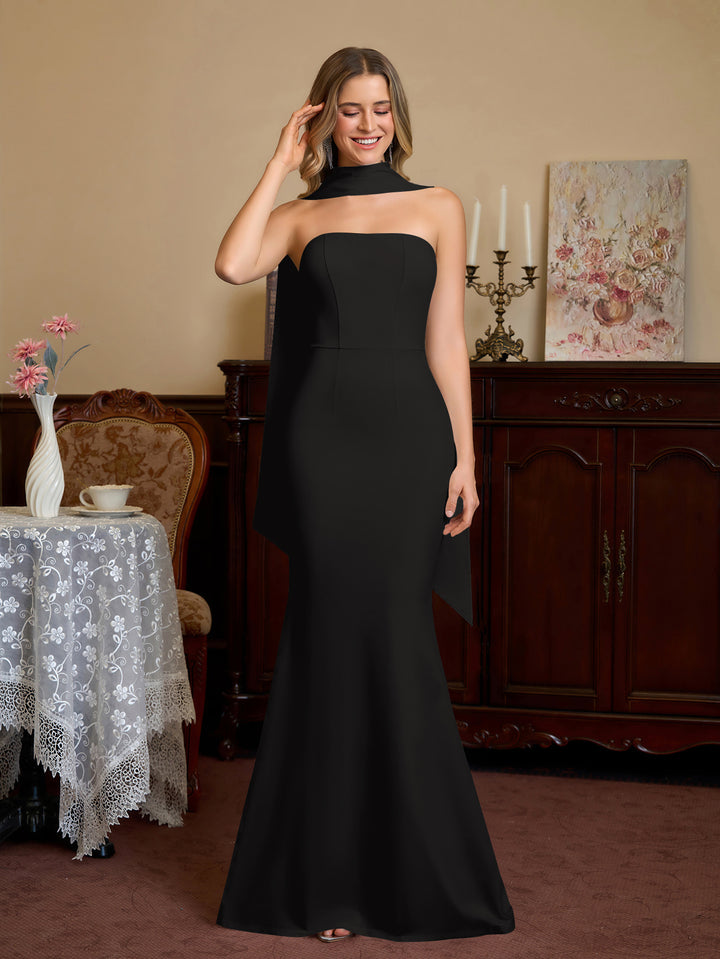 Ribbon Neck Hanging Backless Solid Tube Dress#color_black
