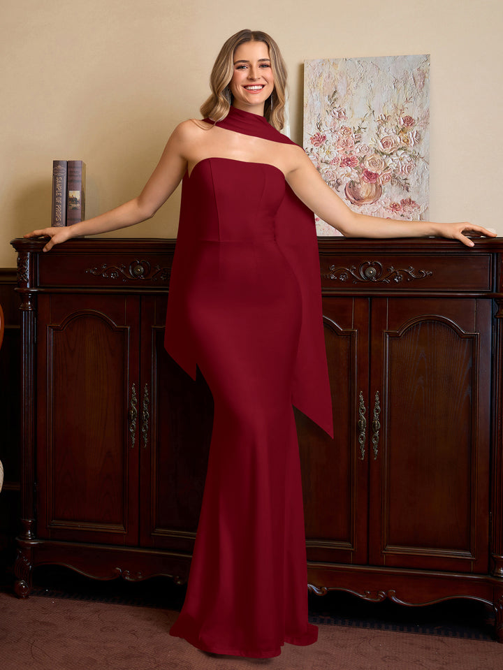 Ribbon Hanging Neck Backless Solid Tube Dress#color_red