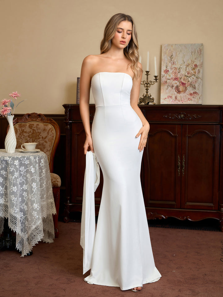 Ribbon Backless Hanging Neck Solid Tube Dress#color_white