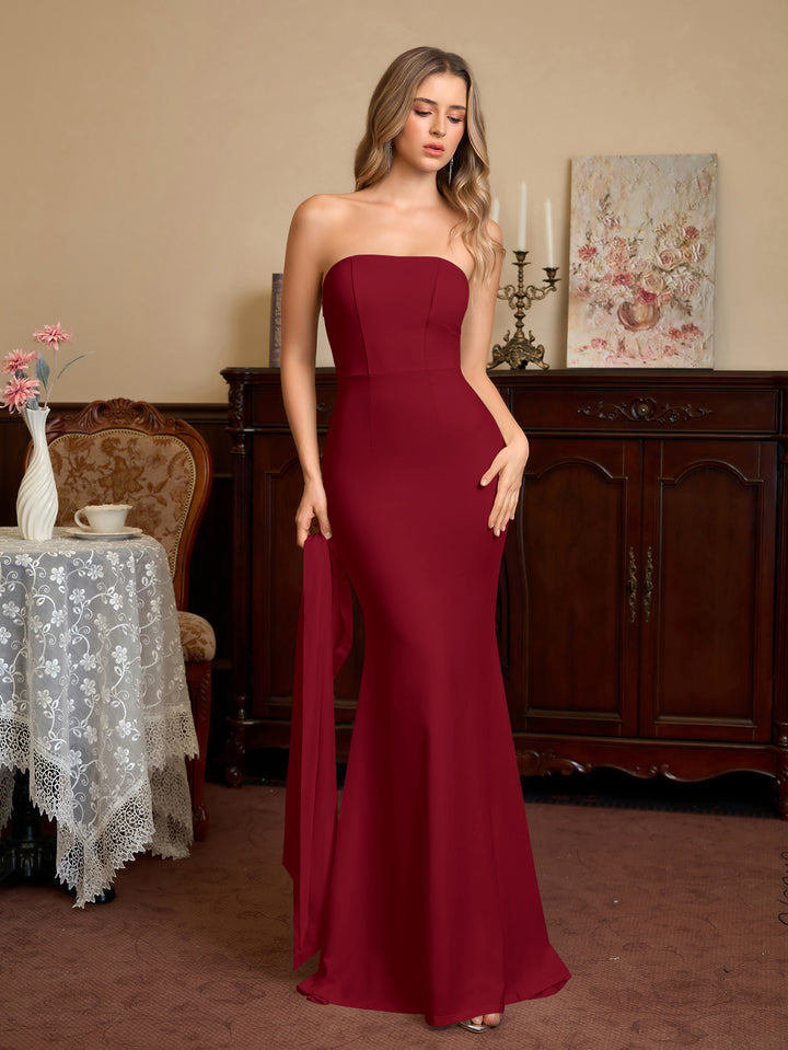 Neck Ribbon Hanging Backless Solid Tube Dress#color_red