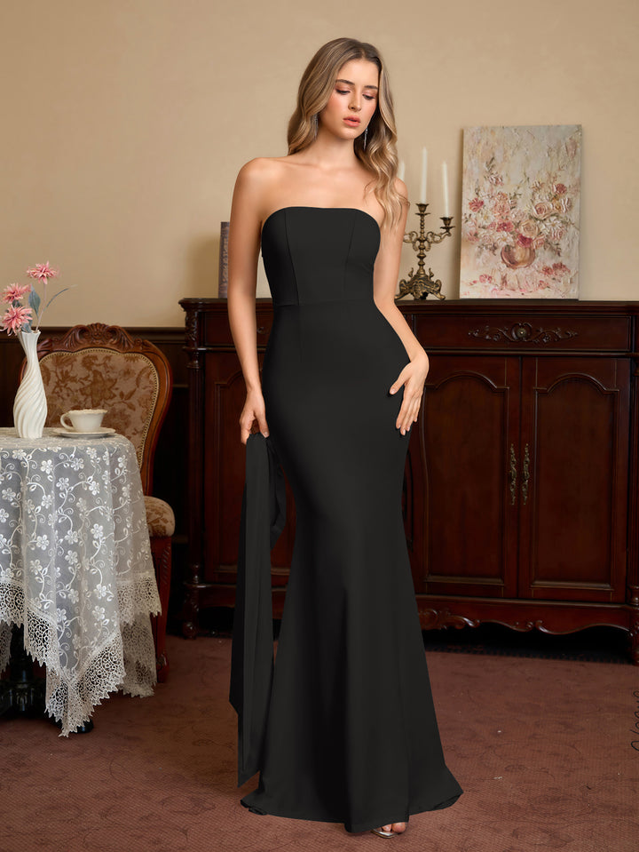 Neck Ribbon Hanging Backless Solid Tube Dress#color_black