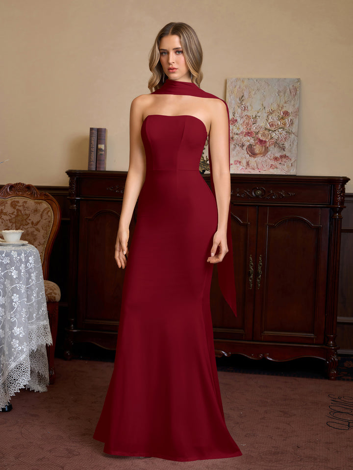 Neck Hanging Ribbon Backless Solid Tube Dress#color_red