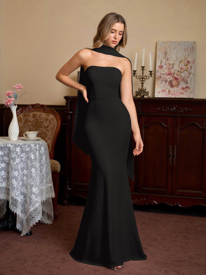 Neck Hanging Ribbon Backless Solid Tube Dress#color_black