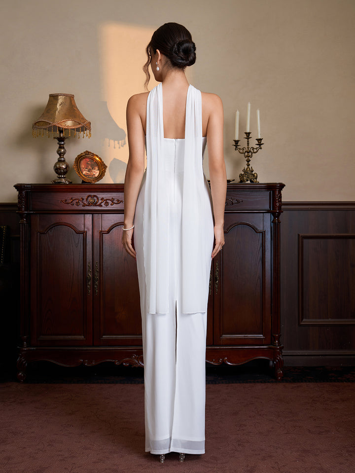 Hanging Ribbon Neck Ruched Split Tube Dress