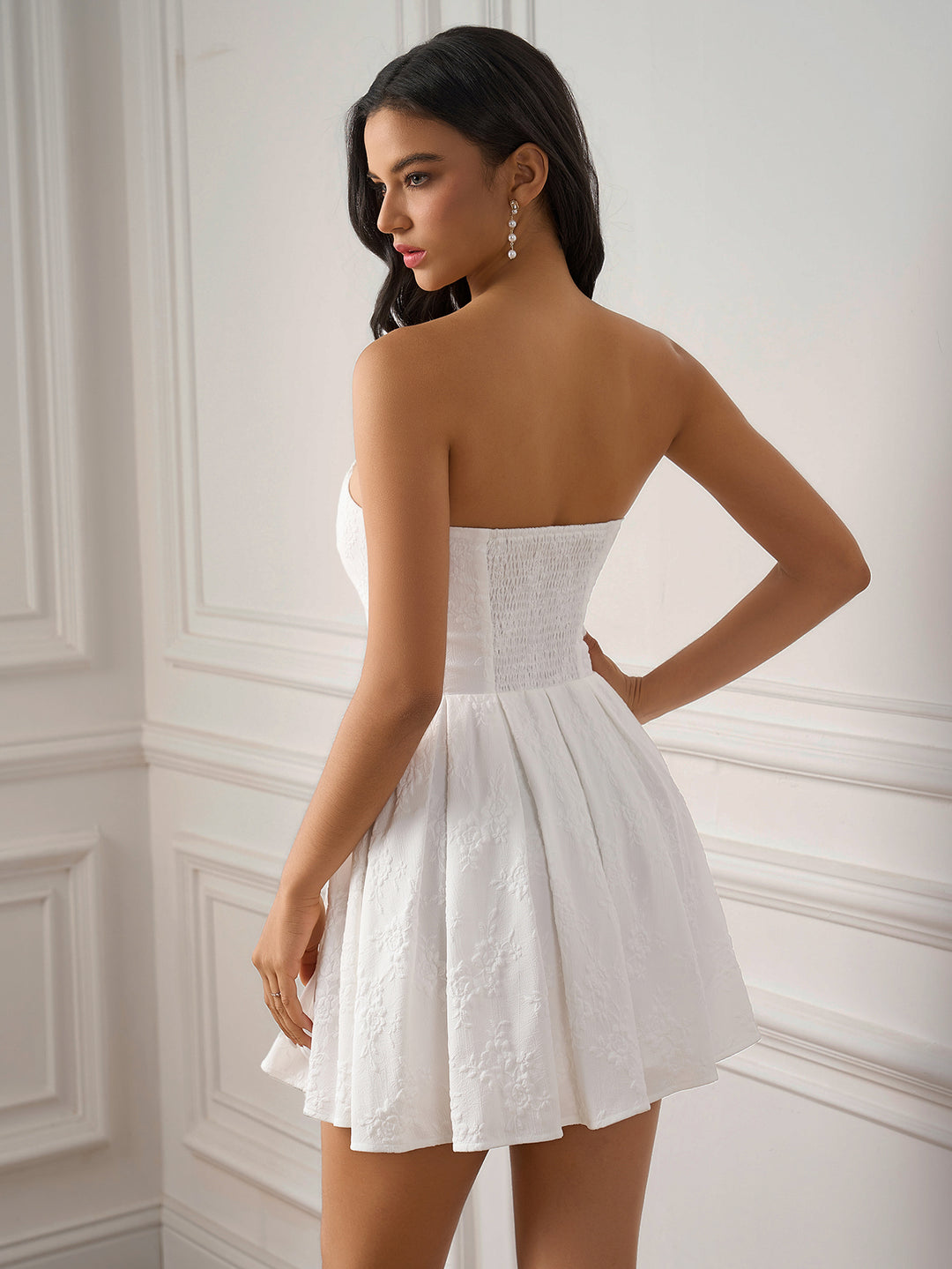 Jacquard Ruched Back Flared Hem Tube Dress Parthea Fashion Jacquard Ruched Back Flared Hem Tube Dress Parthea Fashion