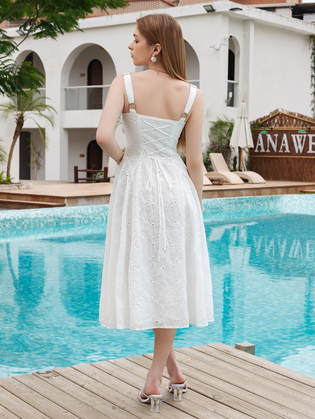 v back midi dress B. Darlin V-Neck Shirred Side Slit Lace-Up Back Midi Dress