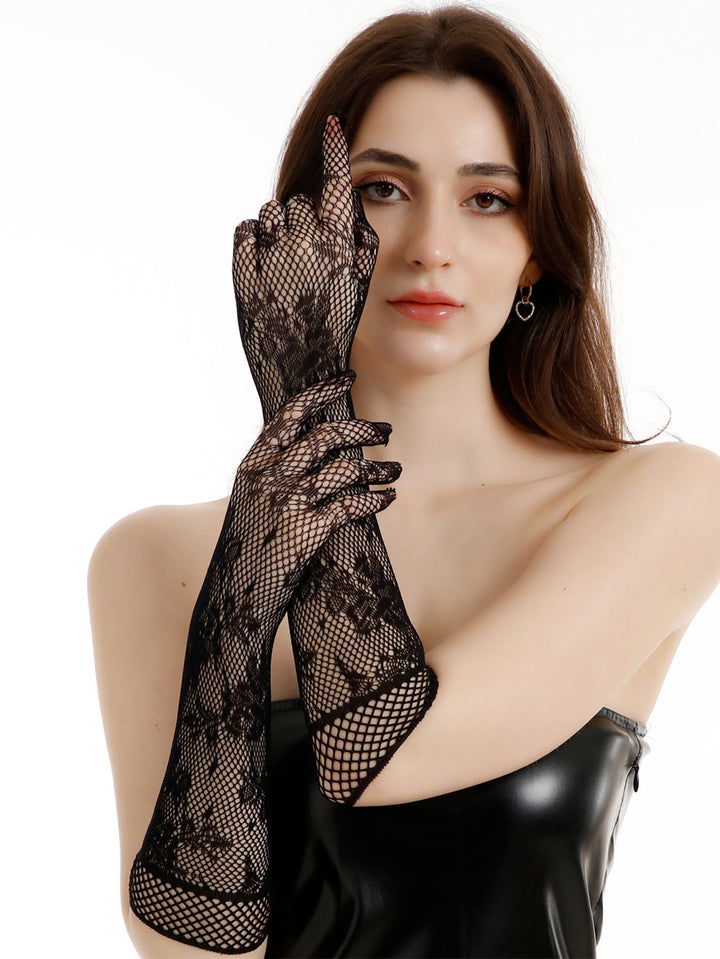 Fishnet Gloves Lace As Clothing#color_black