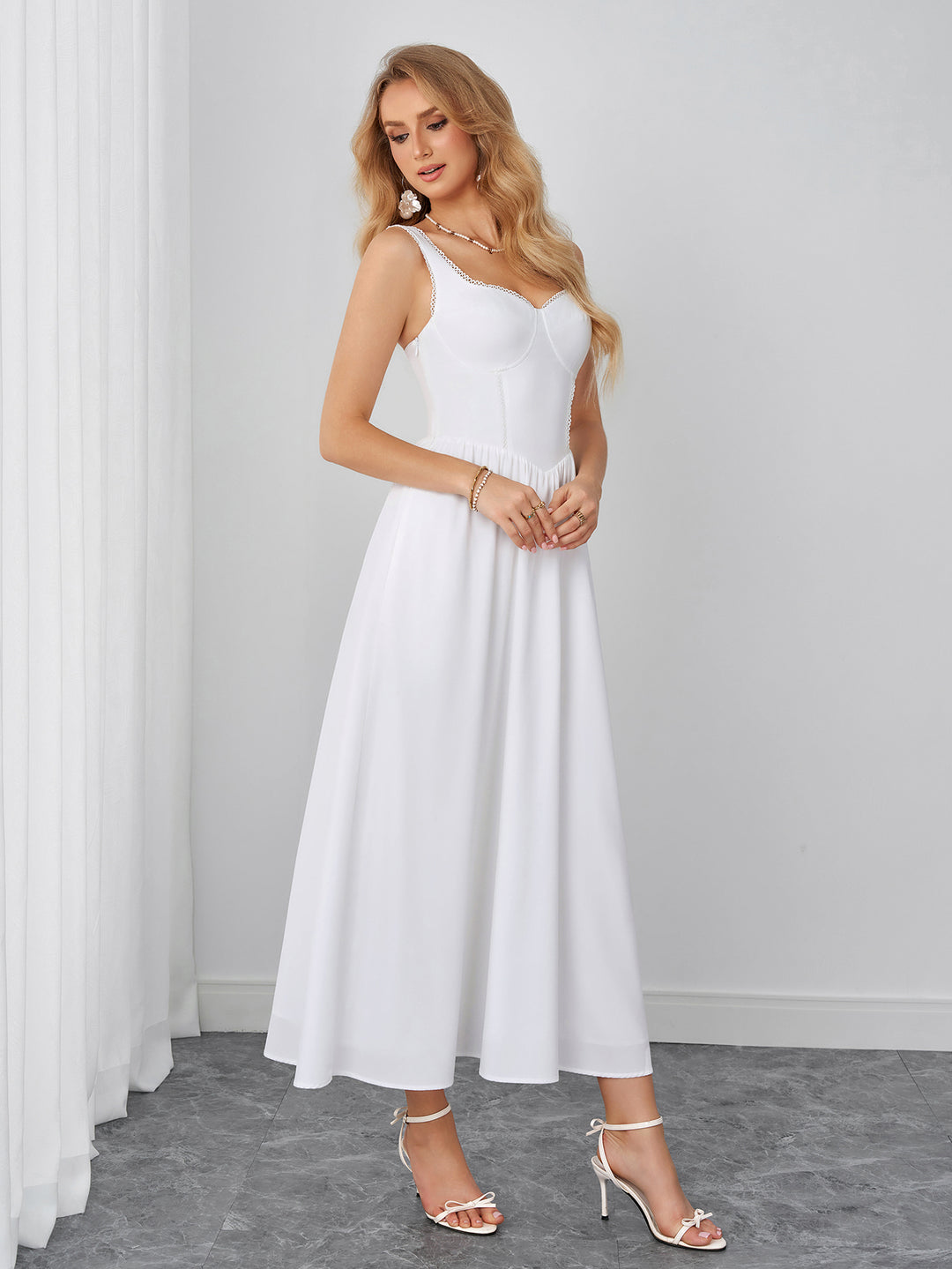 Backless Lace Trim Ruched Solid Maxi Dress