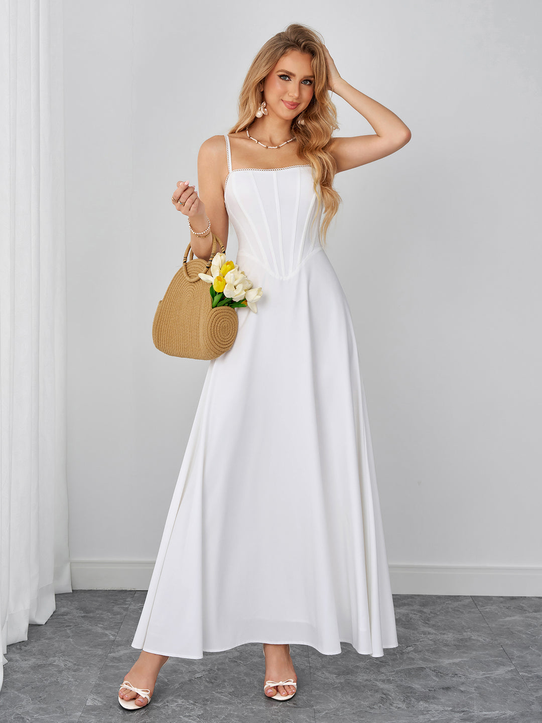 Corset Lace Trim Crisscross Back Cami Dress
