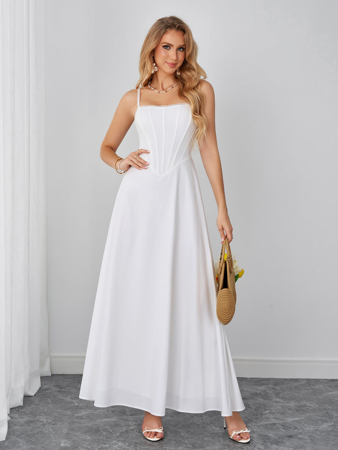Lace Trim Crisscross Back Corset Cami Dress
