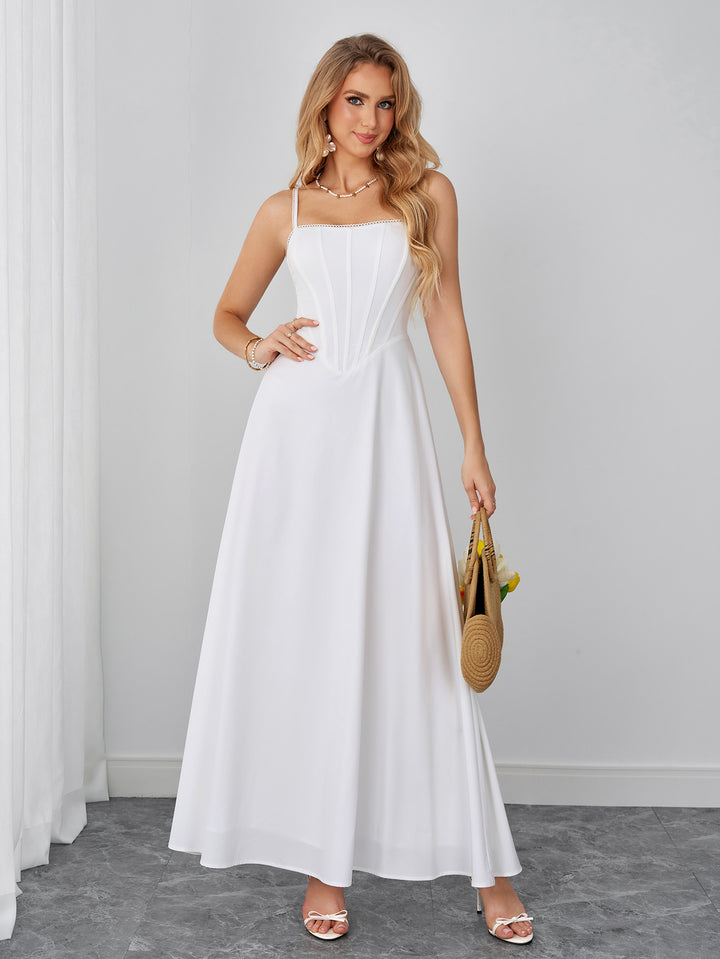 Lace Trim Crisscross Back Corset Cami Dress