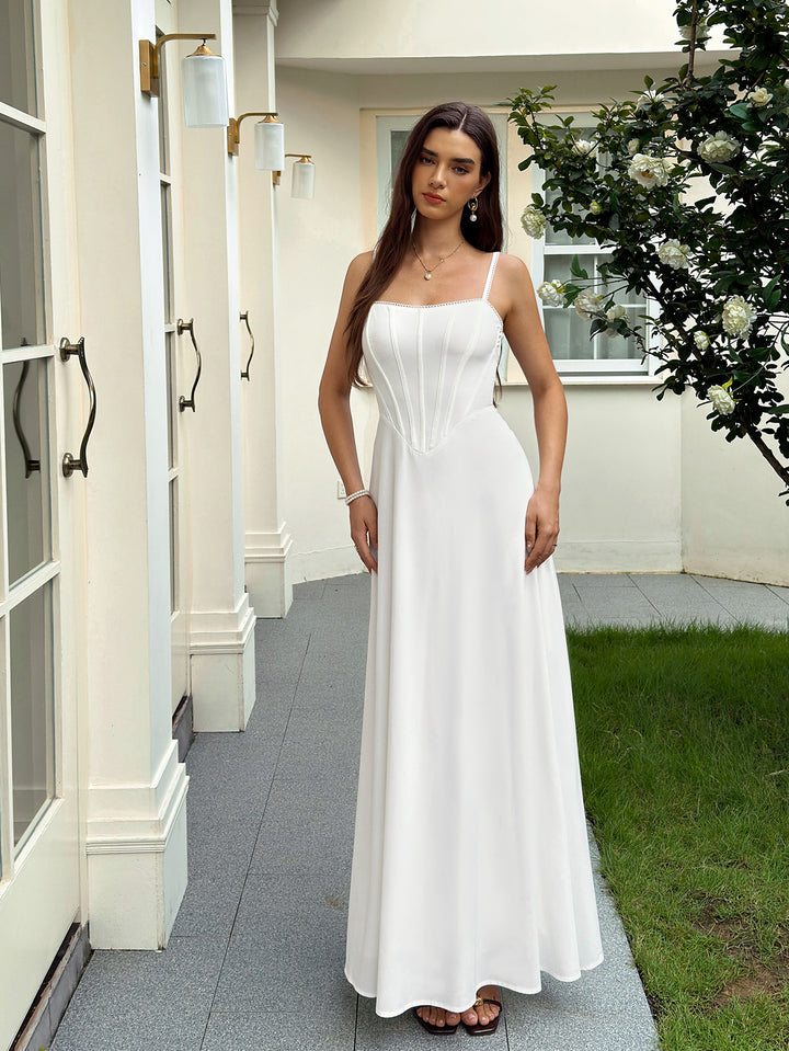Lace Trim Crisscross Back Corset Cami Dress