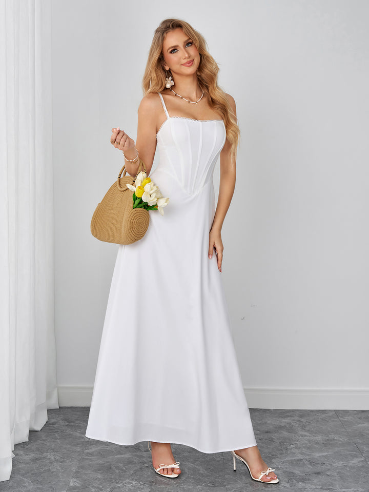 Crisscross Back Lace Trim Corset Cami Dress