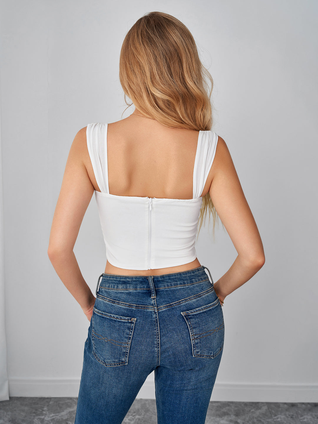 Lace Trim Tie Front Ruched Bust Crop Top