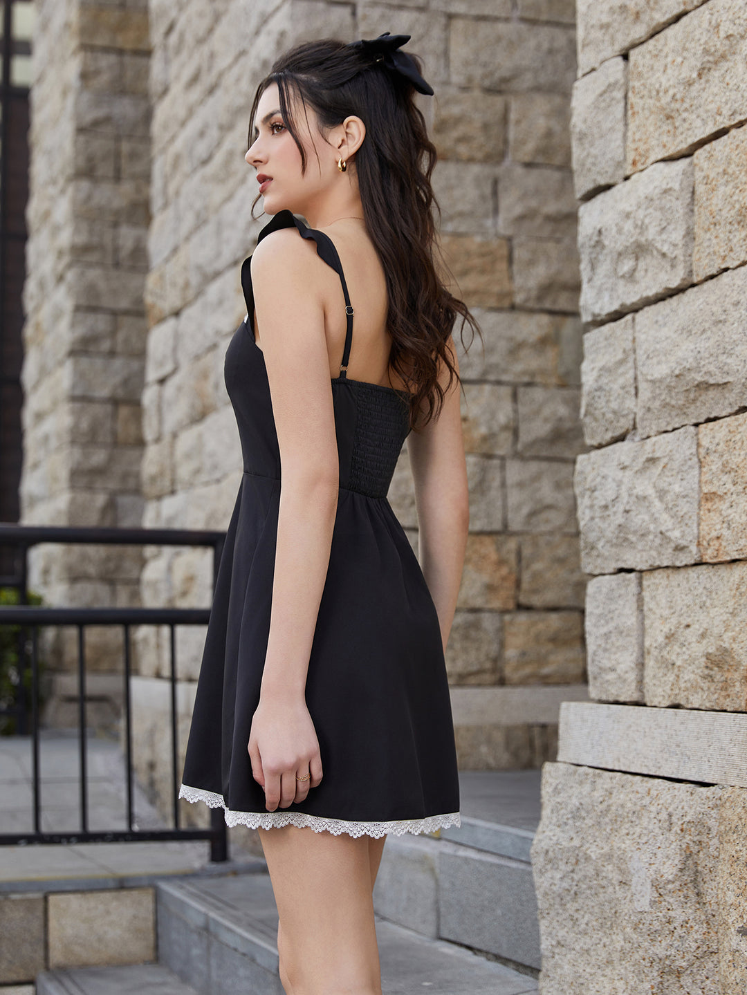 Lace Trim Square Neck Backless A-Line Dress Lace Trim Square Neck Backless A-Line Dress
