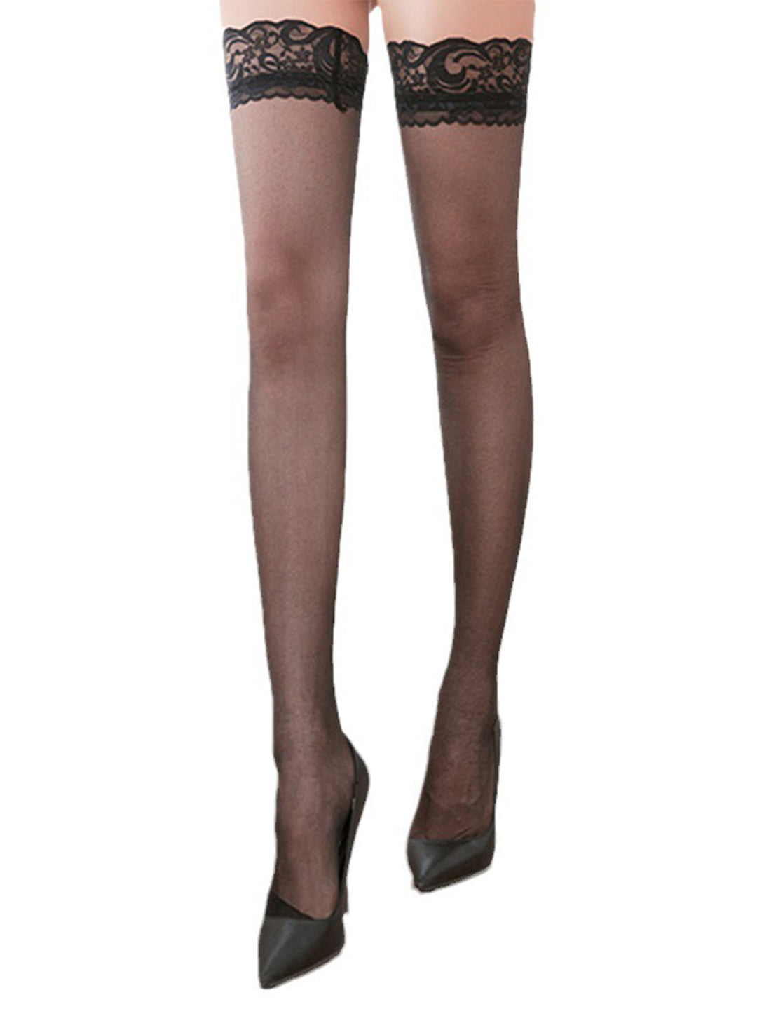 Trim  Thigh LaceHigh Socks#color_black