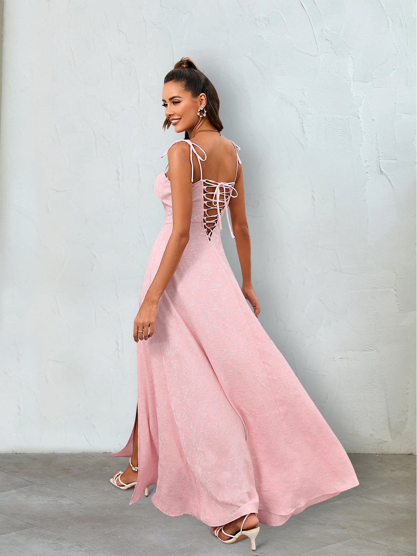 crisscross back lacing strap cami dress#color_pink