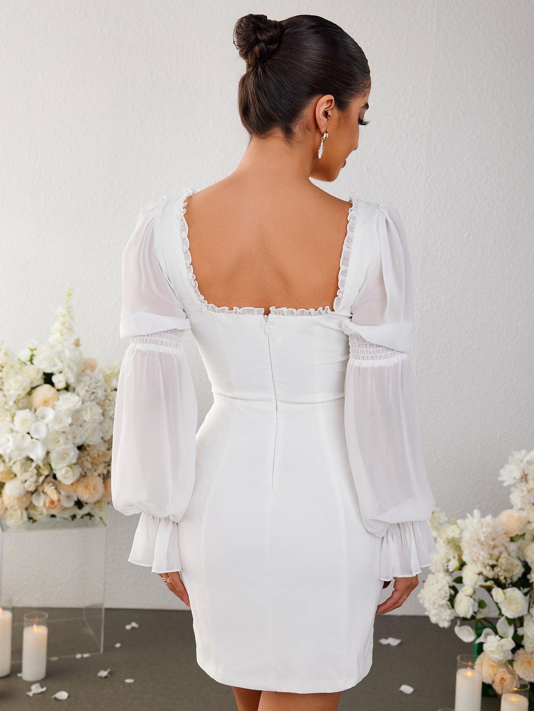 Lantern Sleeve Tie Front Backless Bodycon Dress Parthea Fashion Lantern Sleeve Tie Front Backless Bodycon Dress Parthea Fashion