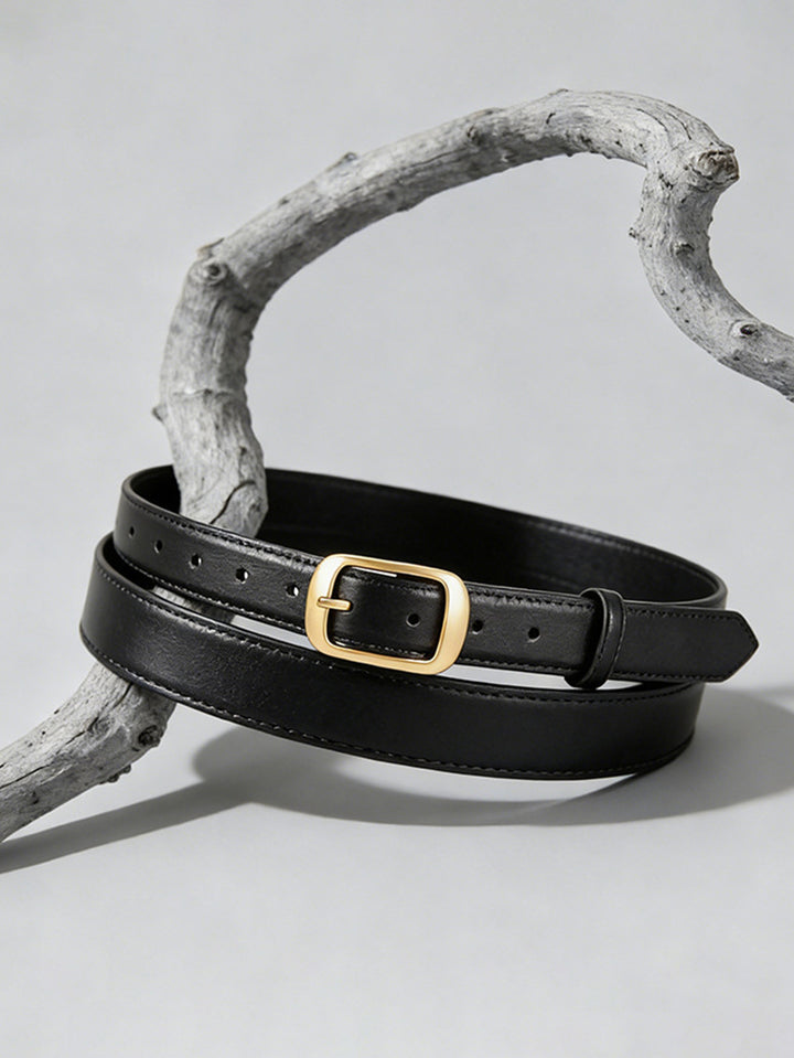 Leather Belt With Gold Buckle#color_black