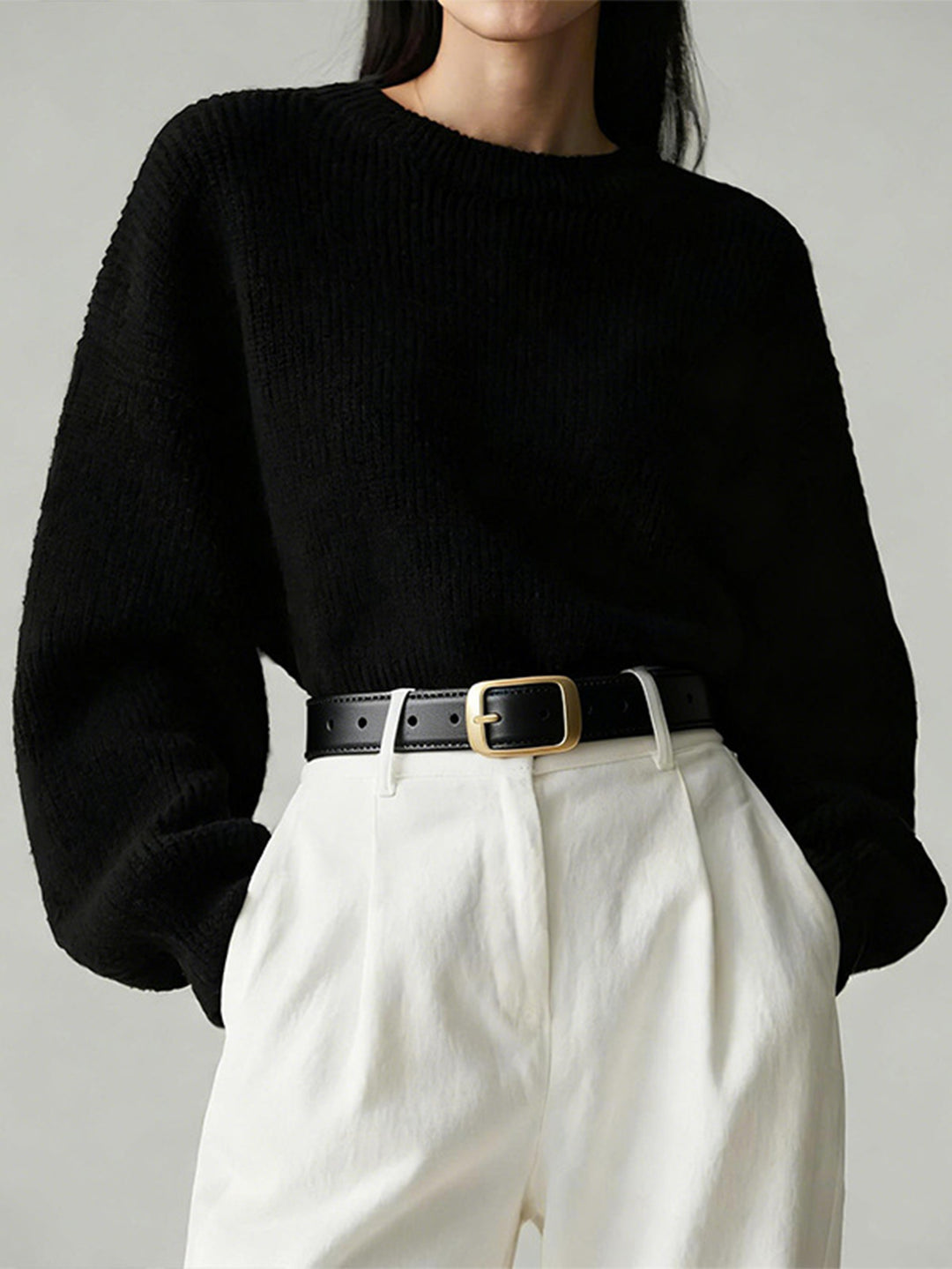 Belt Leather With Gold Buckle#color_black