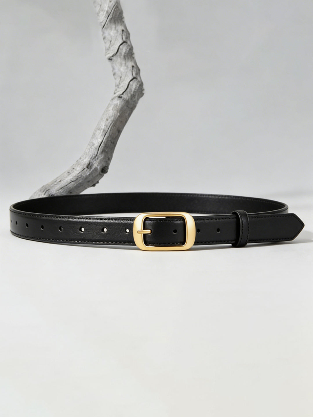 Leather Belt With Gold Buckle#color_black